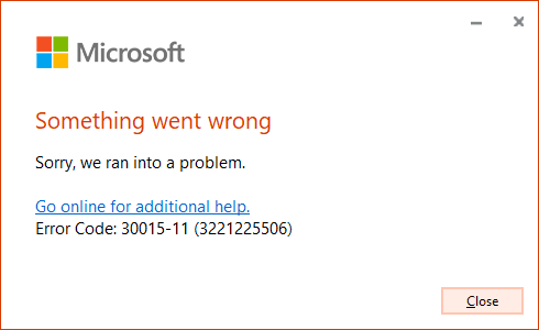 microsoft office error code 30015